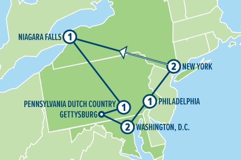 Karta från New York till Washington D.C